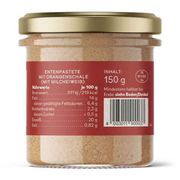 Entenpastete à l'orange, 150 g. / Glas